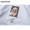 GONTHWID 2023 Men's Virgin Mary Printed Short Sleeve T Shirts Summer Casual Cotton Hip Hopo Tops Tees Streetwear Tshirts