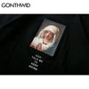 GONTHWID 2023 Men's Virgin Mary Printed Short Sleeve T Shirts Summer Casual Cotton Hip Hopo Tops Tees Streetwear Tshirts