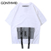 GONTHWID 3M Reflective Buckle Multi-Pockets Ribbon Tshirts 2023 Men Hip Hop Streetwear Tops Tees Harajuku Short Sleeve T Shirts