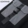 GONTHWID 3M Reflective Buckle Multi-Pockets Ribbon Tshirts 2023 Men Hip Hop Streetwear Tops Tees Harajuku Short Sleeve T Shirts