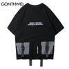 GONTHWID 3M Reflective Buckle Multi-Pockets Ribbon Tshirts 2023 Men Hip Hop Streetwear Tops Tees Harajuku Short Sleeve T Shirts