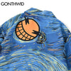 GONTHWID Anime Cartoon Print Long Sleeve Shirts Streetwear Mens Hip Hop Casual Harajuku Holiday Beach Party Blouse Hawaiian Tops