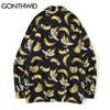 GONTHWID Banana Print Hawaiian Long Sleeve Shirts Streetwear Men Women Hip Hop Harajuku Casual Holiday Party Beach Blouse Tops