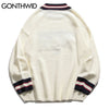 GONTHWID Bear Patchwork Striped Knitted Jumpers Sweaters Streetwear Hip Hop Harajuku Casual Pullover knitwear Mens Tops
