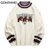 GONTHWID Bear Patchwork Striped Knitted Jumpers Sweaters Streetwear Hip Hop Harajuku Casual Pullover knitwear Mens Tops