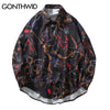 GONTHWID Chains and Belts Print Long Sleeve Mens Shirts Casual Dress Shirt Hip Hop Hipster Button Down Streetwear Tops