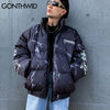 GONTHWID Cotton Padded Thick Parkas Jackets Streetwear Hip Hop Graffiti Bear Print Zipper Winter Coats Mens Casual Tops