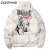 GONTHWID Cotton Padded Thick Parkas Jackets Streetwear Hip Hop Graffiti Bear Print Zipper Winter Coats Mens Casual Tops