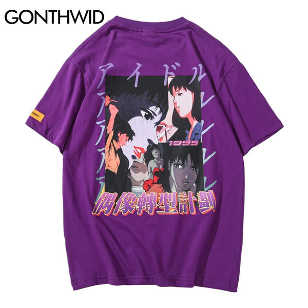 GONTHWID Cotton Tshirts Men Summer Hip Hop Short Sleeve Anime Cartoon Girls T-Shirts Streetwear Casual Harajuku Tops Tee