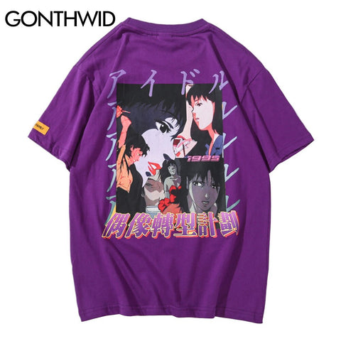 GONTHWID Cotton Tshirts Men Summer Hip Hop Short Sleeve Anime Cartoon Girls T-Shirts Streetwear Casual Harajuku Tops Tee