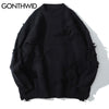 GONTHWID Distressed Destroyed Knitted Jumper Sweaters Streetwear Men 2023 Hip Hop Harajuku Casual Pullover Knitwear Tops