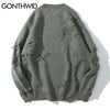 GONTHWID Distressed Destroyed Knitted Jumper Sweaters Streetwear Men 2023 Hip Hop Harajuku Casual Pullover Knitwear Tops