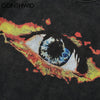GONTHWID Distressed Tees Shirts Fire Flame Eye Print Short Sleeve Tshirts Streetwear Hip Hop Harajuku Casual Cotton Loose Tops