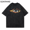 GONTHWID Distressed Tees Shirts Fire Flame Eye Print Short Sleeve Tshirts Streetwear Hip Hop Harajuku Casual Cotton Loose Tops
