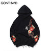 GONTHWID Embroidery Animal Flowers Rabbits Print Hooded Sweatshirts Harajuku Pullover Hoodies Hip Hop Casual Streetwear