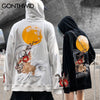 GONTHWID Embroidery Animal Flowers Rabbits Print Hooded Sweatshirts Harajuku Pullover Hoodies Hip Hop Casual Streetwear