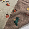 GONTHWID Embroidery Dinosaur Hamburger Bear Pullover Knitted Sweaters Harajuku Casual Knitwear Jumper Tops Hip Hop Streetwear