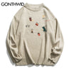 GONTHWID Embroidery Dinosaur Hamburger Bear Pullover Knitted Sweaters Harajuku Casual Knitwear Jumper Tops Hip Hop Streetwear