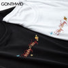 GONTHWID Embroidery Planets Stars Tees Shirts Streetwear Harajuku Casual Short Sleeve Tshirts Mens Hip Hop Summer Tops