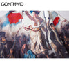 GONTHWID Eugene Delacroix The Liberty Leading The People Print Kimono Cardigan Jackets Shirts Streetwear Hip Hop Open Front Coat