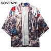 GONTHWID Eugene Delacroix The Liberty Leading The People Print Kimono Cardigan Jackets Shirts Streetwear Hip Hop Open Front Coat
