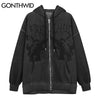 GONTHWID Fleece Hooded Jackets Streetwear Casual Graffiti Angel Print Letter Embroidery Harajuku Hip Hop Men Coat Tops Outwear