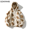 GONTHWID Fleece Hooded Jackets Streetwear Casual Harajuku Hip Hop Men Women Bear Print Full Zip Hooded Coat Tops Outwear