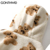 GONTHWID Fleece Hooded Jackets Streetwear Casual Harajuku Hip Hop Men Women Bear Print Full Zip Hooded Coat Tops Outwear