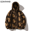 GONTHWID Fleece Hooded Jackets Streetwear Casual Harajuku Hip Hop Men Women Bear Print Full Zip Hooded Coat Tops Outwear