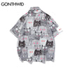 GONTHWID Funny Colorful Cats Print Hawaiian Shirts Men Summer Aloha Tropical Shirt Casual Button Down Short Sleeve Beach Shirts
