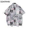 GONTHWID Funny Colorful Cats Print Hawaiian Shirts Men Summer Aloha Tropical Shirt Casual Button Down Short Sleeve Beach Shirts