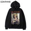 GONTHWID Funny Mona Lisa Smoking Print Fleece Hoodies Pullover Hooded Sweatshirts Harajuku Hip Hop Streetwear Hoodie Casual Tops