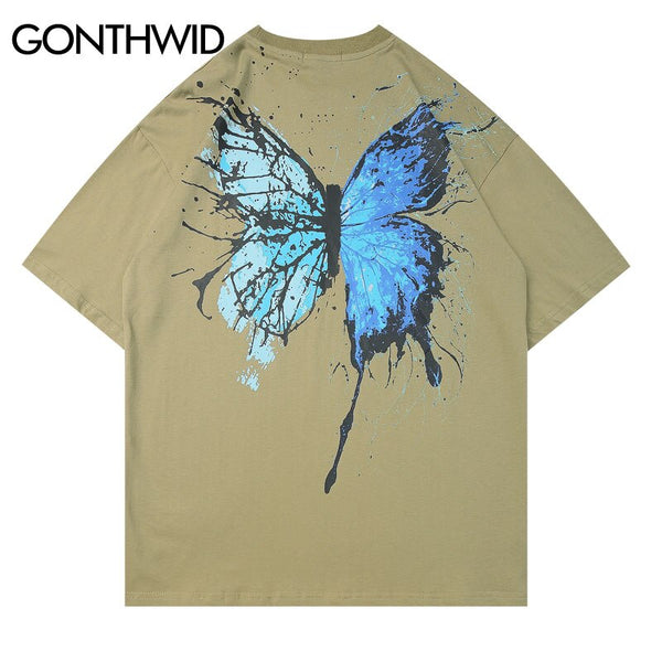 GONTHWID Graffiti Ink Butterfly Print Streetwear Tshirts Hip Hop Casual Short Sleeve Tees Shirts Men 2023 Summer Tops