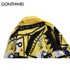 GONTHWID Graffiti Print Long Sleeve Dress Shirts Streetwear Hip Hop Hipster Causal Button Up Shirt Tops 2023 Shirts Tees
