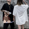 GONTHWID Harajuku Creative Embroidery Bear Color Block Patchwork Tees Shirts Streetwear 2023 Hip Hop Casual Short Sleeve Tshirts