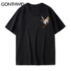 GONTHWID Harajuku Embroidery Crane Tees Shirts Mens 2023 Hip Hop Streetwear Tshirts Summer Casual Short Sleeve Tops Male