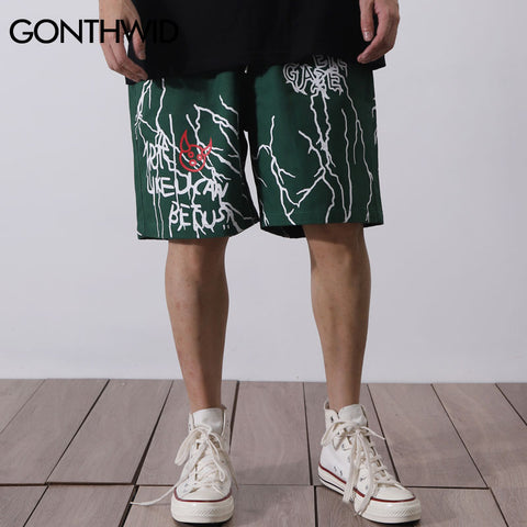 GONTHWID Harajuku Graffiti Print Shorts Harajuku Hip Hop Casual Baggy Pockets Short Trousers Streetwear Men Summer Pants