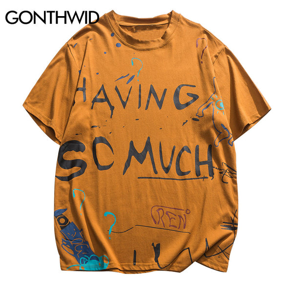 GONTHWID Harajuku Graffiti Print Streetwear T-Shirts Hip Hop Casual Short Sleeve Tshirts Men Summer Hipster Tops Tees