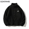 GONTHWID Harajuku Streetwear Fleece Jackets Solid Color Casual Loose Full Zipper Coats Hip Hop Winter Loose Warm Tops