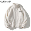 GONTHWID Harajuku Streetwear Fleece Jackets Solid Color Casual Loose Full Zipper Coats Hip Hop Winter Loose Warm Tops