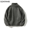 GONTHWID Harajuku Streetwear Fleece Jackets Solid Color Casual Loose Full Zipper Coats Hip Hop Winter Loose Warm Tops