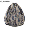 GONTHWID Harajuku Streetwear Shirts Coats Cartoon Bear Front Pockets Jackets Hip Hop Casual Men Loose Button Blouse Tops