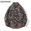 GONTHWID Harajuku Streetwear Shirts Coats Graffiti Bandana Paisley Pattern Pockets Shirt Hip Hop Long Sleeve Button Tops