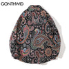 GONTHWID Harajuku Streetwear Shirts Coats Graffiti Bandana Paisley Pattern Pockets Shirt Hip Hop Long Sleeve Button Tops