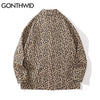 GONTHWID Harajuku Streetwear Shirts Coats Leopard Print Button Blouse Long Sleeve Shirt Casual Hip Hop Loose Mens Tops