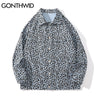 GONTHWID Harajuku Streetwear Shirts Coats Leopard Print Button Blouse Long Sleeve Shirt Casual Hip Hop Loose Mens Tops