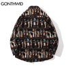 GONTHWID Harajuku Streetwear Shirts Coats Vintage Egyptian Stripe Shirt Jackets Hip Hop Blouse Loose Casual Button Top