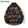 GONTHWID Harajuku Streetwear Shirts Coats Vintage Egyptian Stripe Shirt Jackets Hip Hop Blouse Loose Casual Button Top