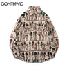 GONTHWID Harajuku Streetwear Shirts Coats Vintage Egyptian Stripe Shirt Jackets Hip Hop Blouse Loose Casual Button Top