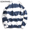 GONTHWID Harajuku Tie Dye Striped Pullover Sweatshirts Hoodies 2023 Mens Hip Hop Casual Streetwear Hoodie Outwear Tops
